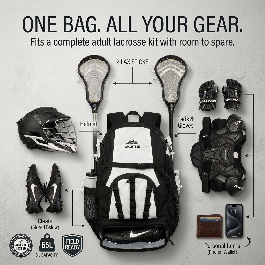 Unisex Lacrosse Bag for Boys & Girls – XL Backpack with Stick Holders & Cleat Compartment – Sportine Youth & Adult