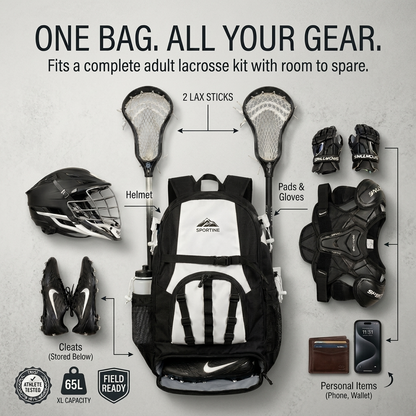 Unisex Lacrosse Bag for Boys & Girls – XL Backpack with Stick Holders & Cleat Compartment – Sportine Youth & Adult